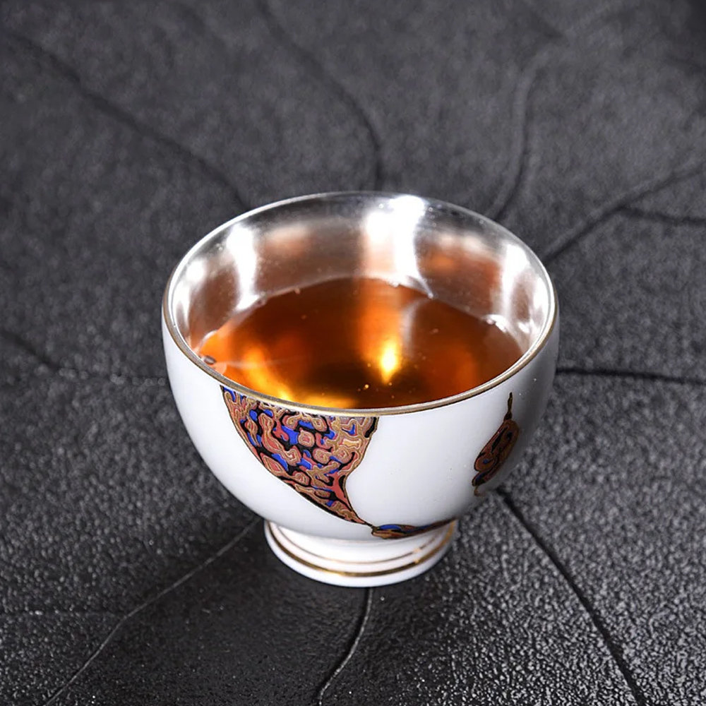 Handmade Pure 999 Gold Plated Silver Porcelain Tea...