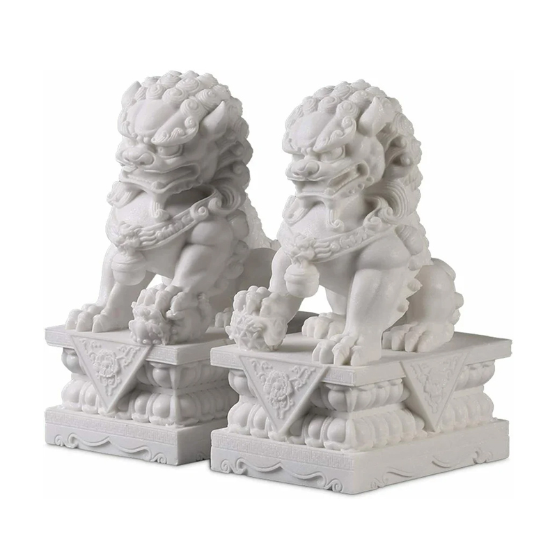 Stone Lion Statues A Pair Of Marble Feng Shui Guar...