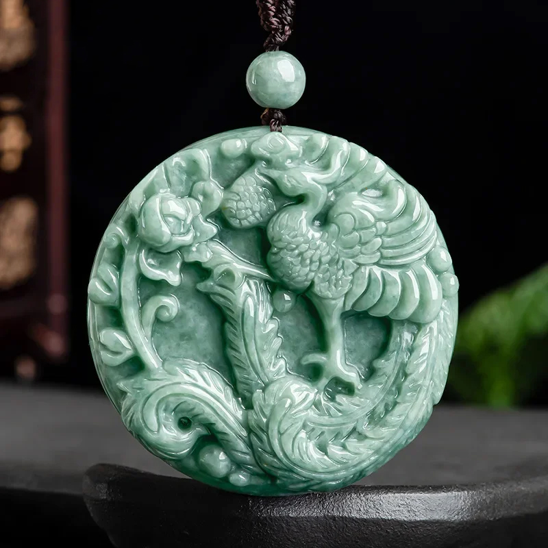 Natural Myanmar Jadeite Phoenix Peony Pendant ...