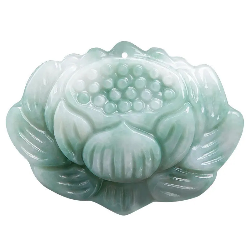 Jadeite Lotus Flower Pendant Green Carving Jade Ne...