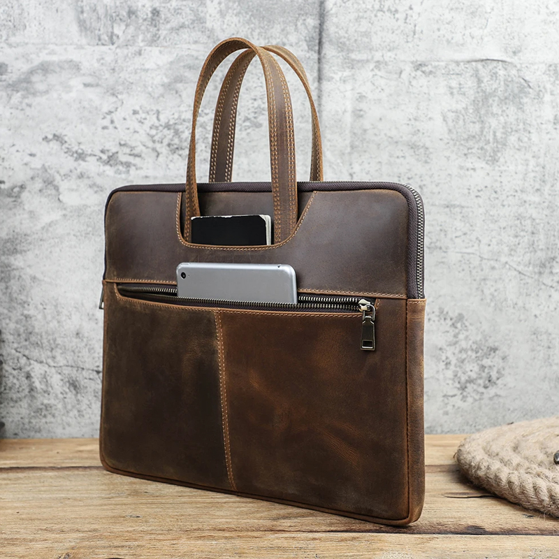 Men's Genuine Leather Laptop Case: Simple Design, Business & Office Handbag