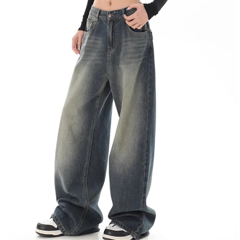 Women's Retro Washed Thin Jeans Street Neutral Style Casual High Waist Straight Pants