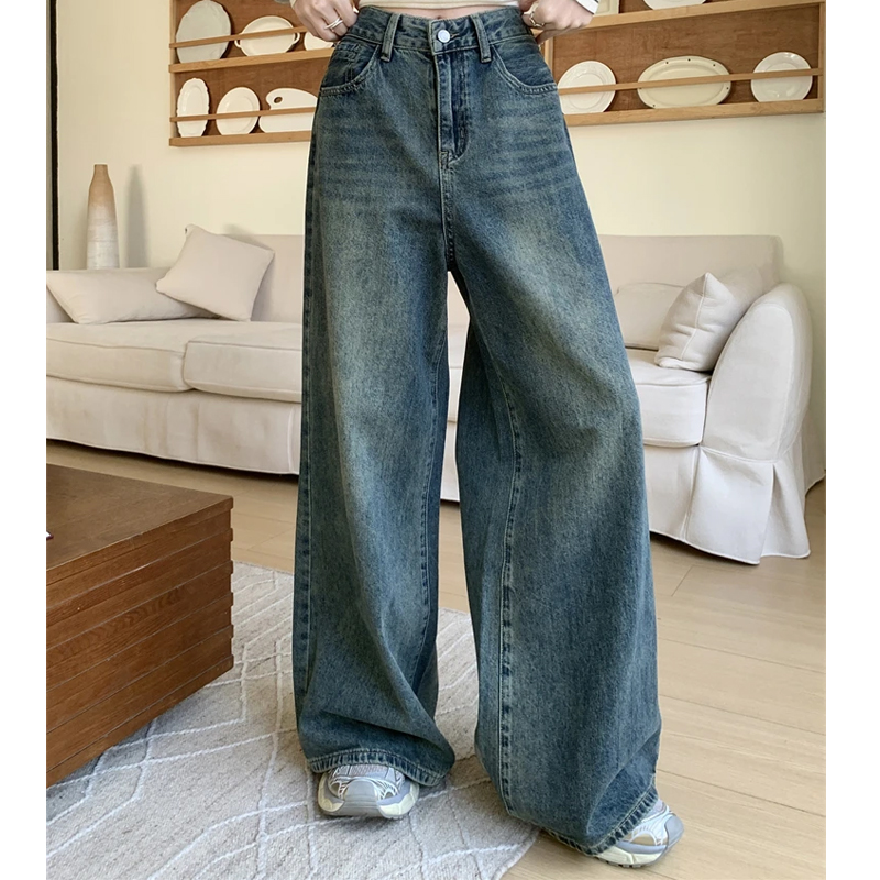 Women's High-Waisted Loose Wide-Leg Jeans Street Casual Classic High-Waisted Straight Jeans