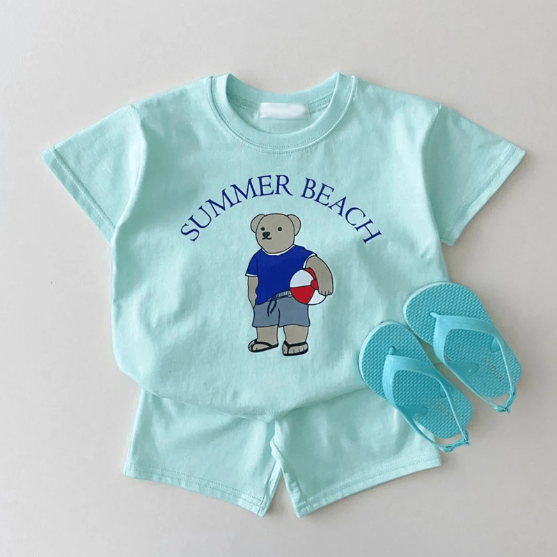 2-Piece Cotton Clothes For Toddlers Tops + Pants Suits For Boys And Girls Bear Cartoon Thin Casual Clothes