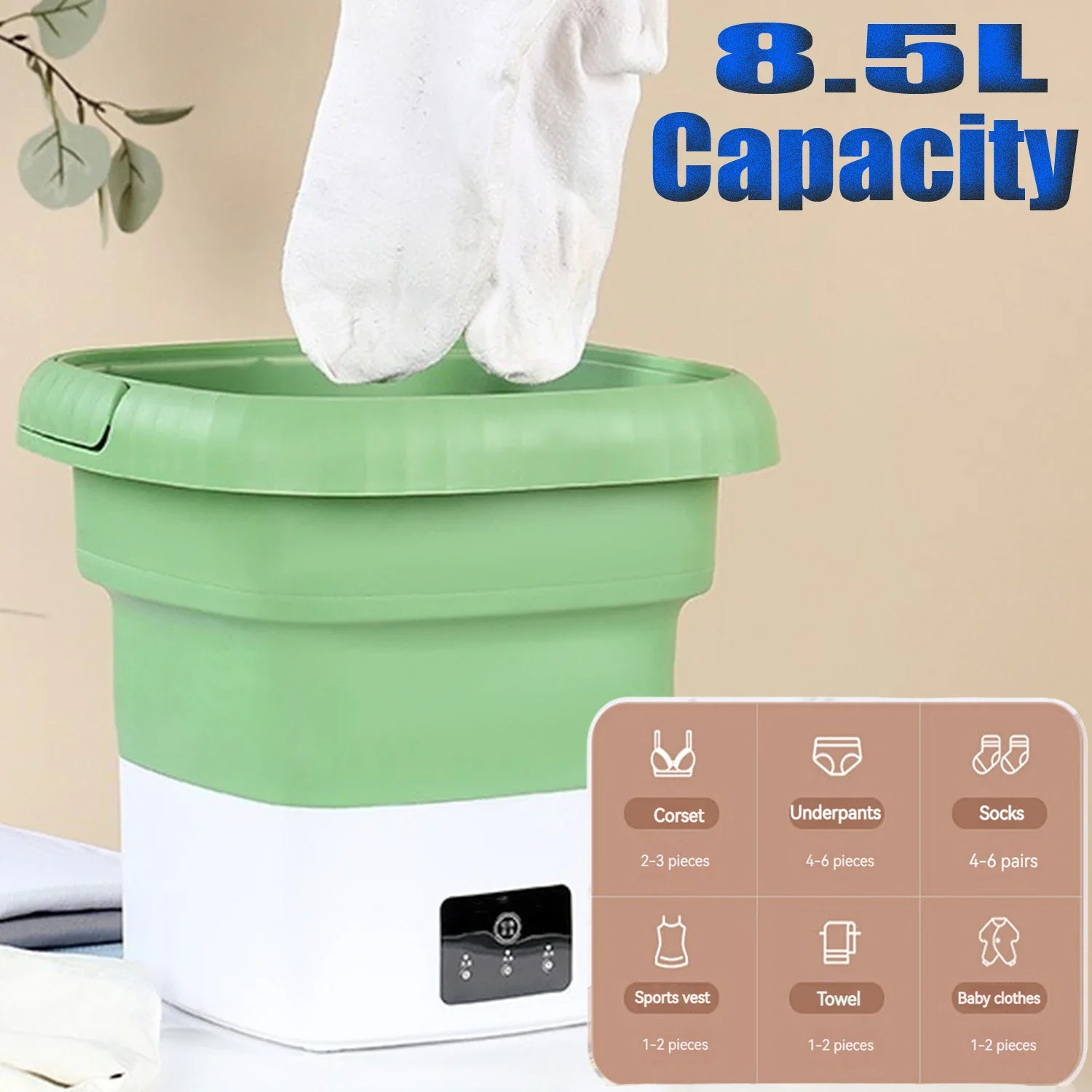 Portable Washing Machine,Mini Washer 8.5L Capacity,Foldable Washer Deep Cleaning for Underwear,Baby Clothes,Socks,Bras,Travel