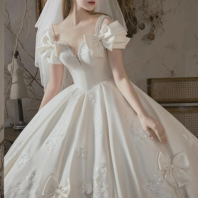 Satin Elegant Exquisite Bridal Gown New Style Trailing Slim Wedding Dress High-End Dress