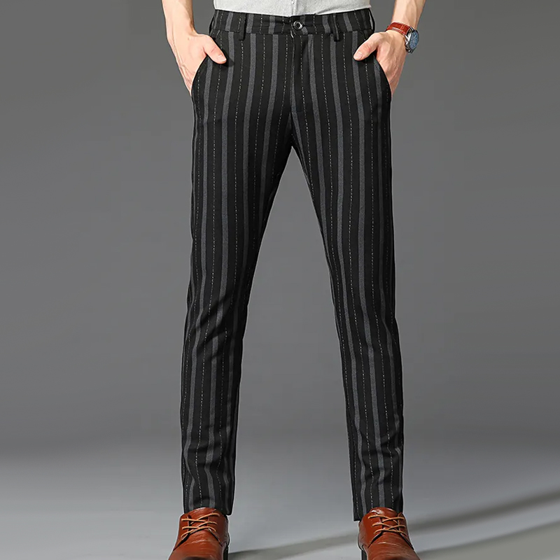 Formal Men's Fashion Office Elastic Stripe Business Cotton Pants Autumn And Winter Trousers