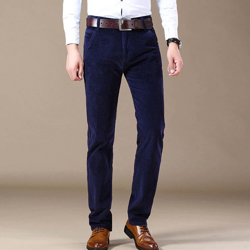 Men's Corduroy Pants for Autumn/Winter, Elastic Slim Fit Trousers Ideal for Business or Casual Wear.