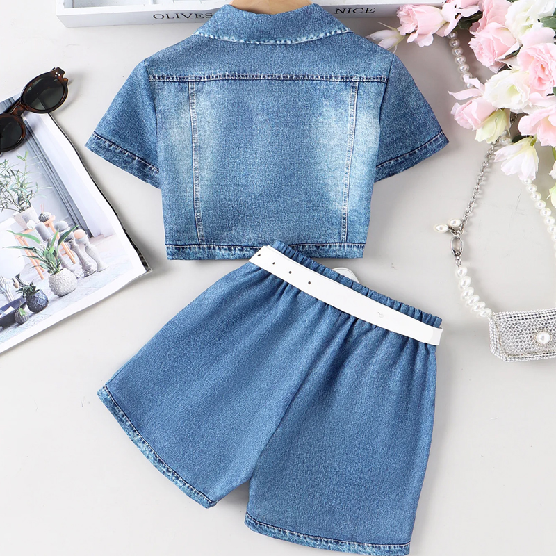 Girls Denim Outfits Summer Kids Clothing Heart Poc...