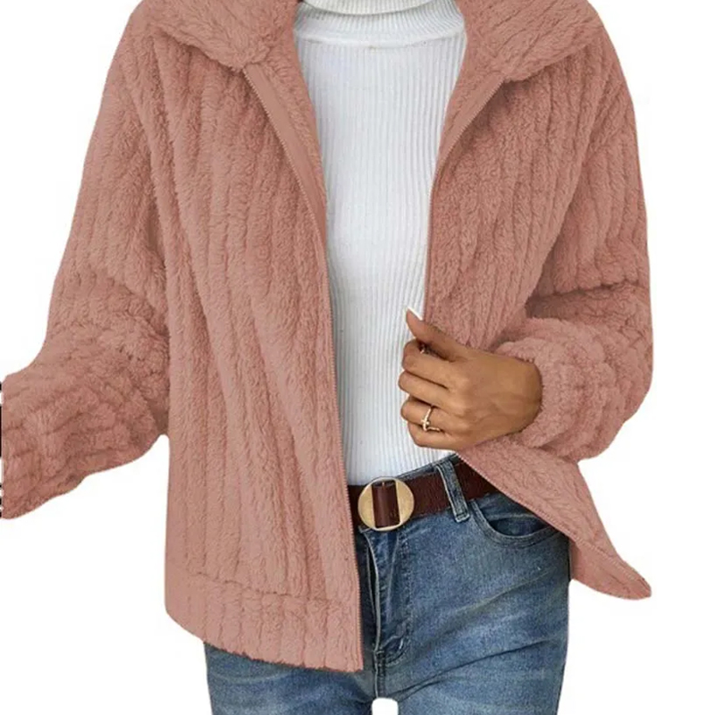 Women's Wool Cardigan Jacket Autumn And Winter Warm Lapel Long Sleeve Zipper Wool Jacket