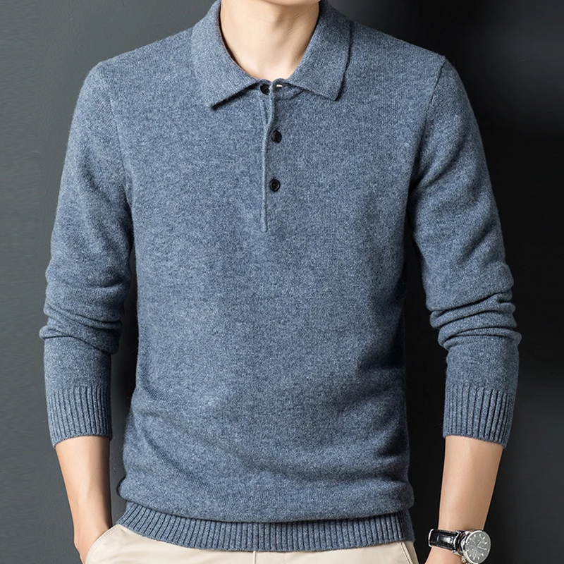 Autumn And Winter New Cashmere Sweater Men's 100% Wool Pullover Casual Loose Polo Knitted Sweater