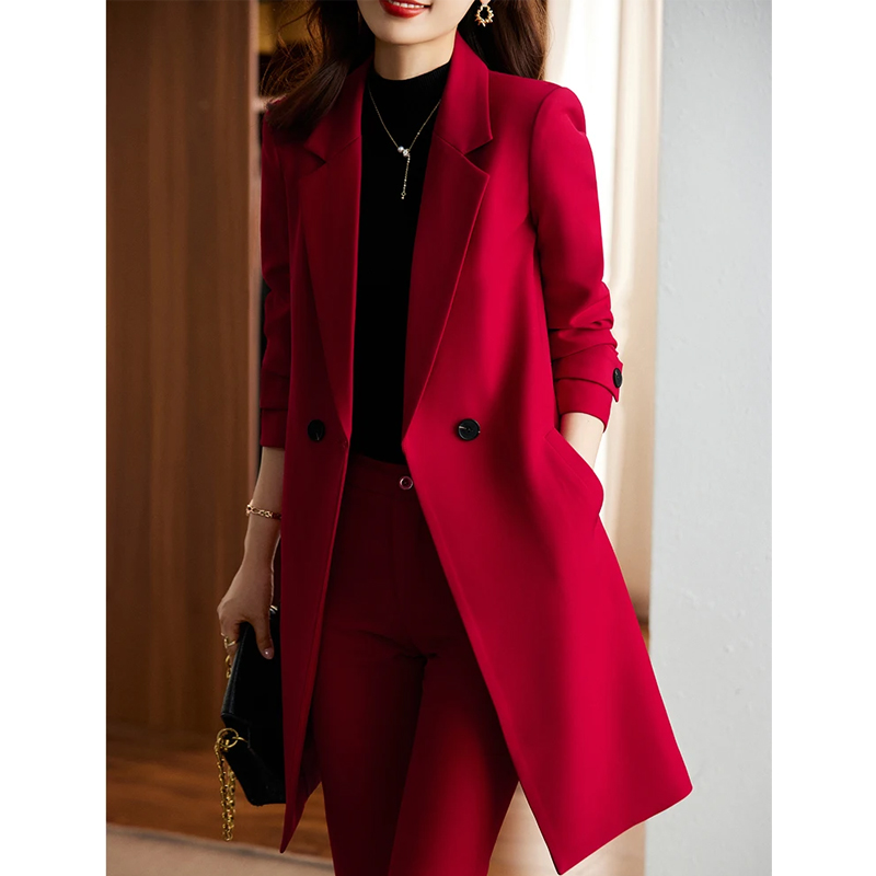 Womens Work Business Suit Pants Set Long Blazer Suit Women Office Ladies Jacket And Pants 2 Pieces