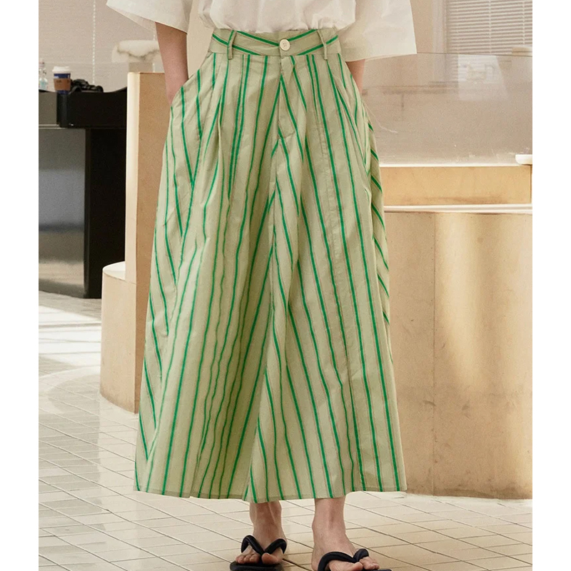 Striped Contrast Skirt Women's High Waist A-Line Loose Korean Style Women's Elegant Skirt