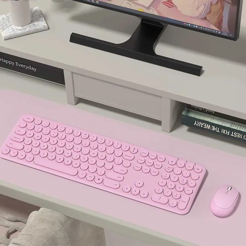 Ultra-Thin Wireless Keyboard and Mouse Set for Laptop and PC in Pink, Portable for Girls