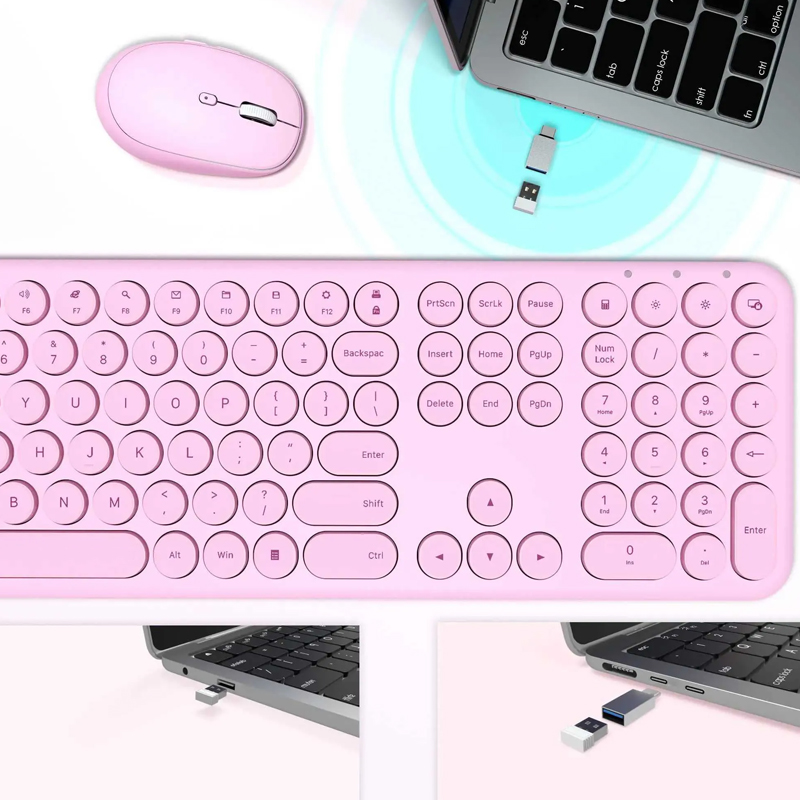 Wireless Keyboard and Mouse for Laptops, Ultra-Thin Design, Pink, Portable for Girls