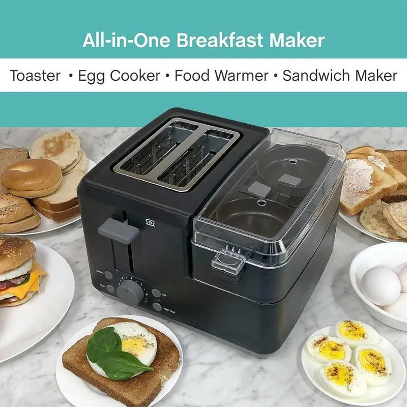 Bread r Breakfast Station 2 Slice Toaster With Removable Meat And Vegetable Warming Tray And Egg Cooker