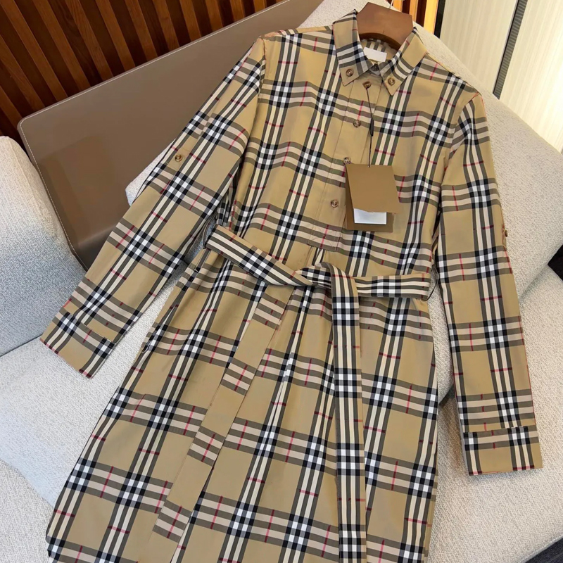 Women's Classic Long Sleeve Dress Plaid Print Ladies Basic Casual All-Match Dress