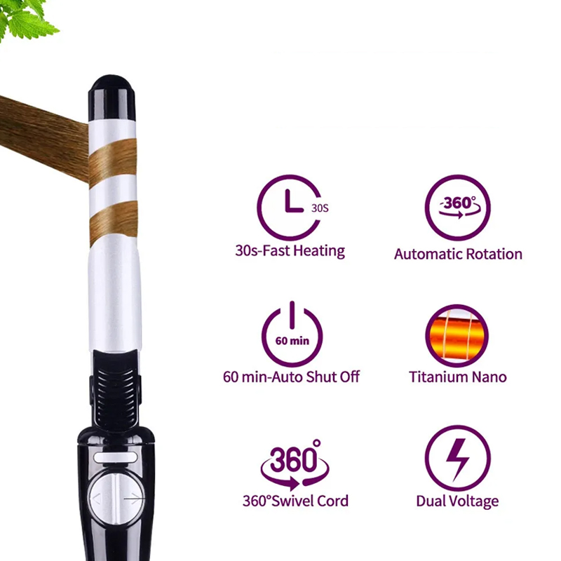 1-Inch LCD Ceramic Barrel Curling Iron with Automatic 25mm Roller Curls for Hair Styling