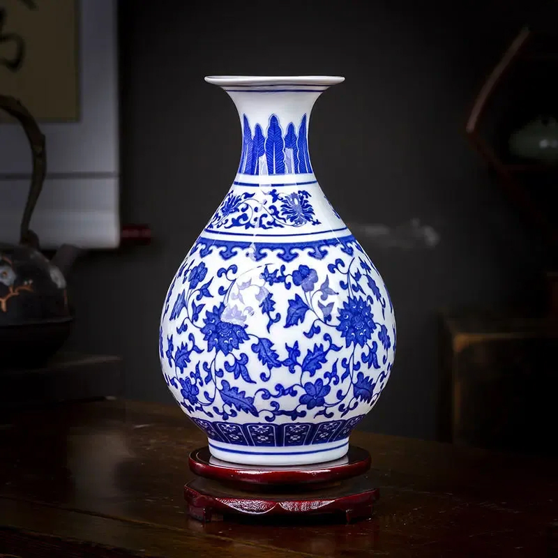 Vase Ceramics Ancient Blue And White Porcelain Vase National Style Living Room Tv Wine Cabinet Crafts Ornaments