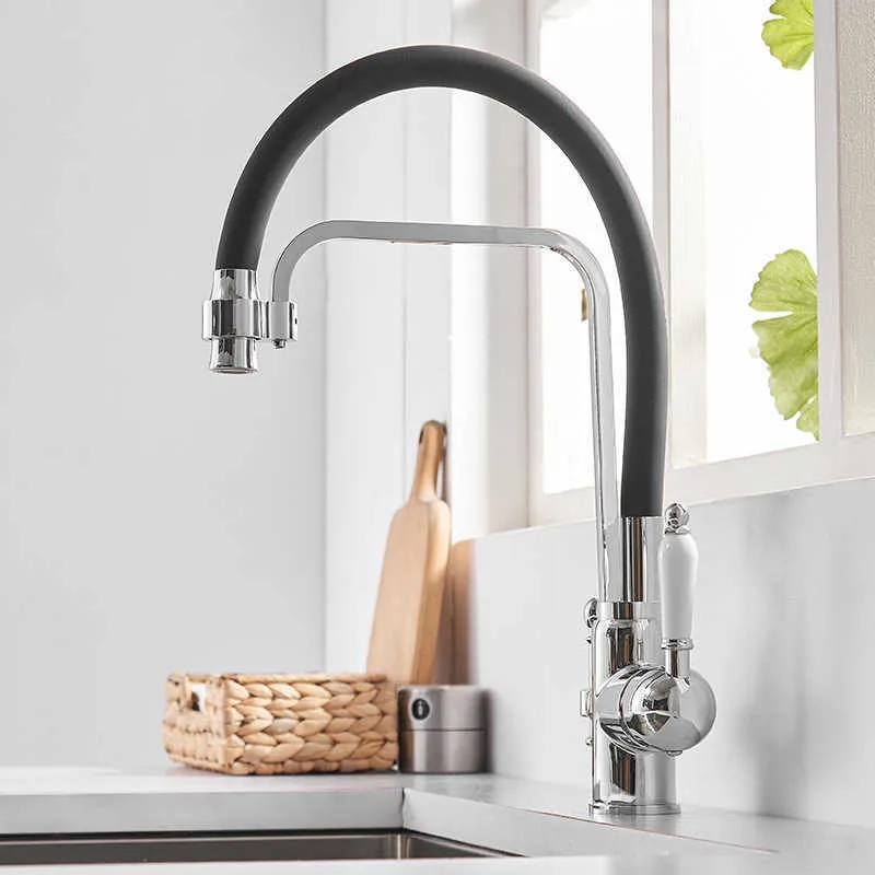 Black Countertop Mounted Mixer Tap with 360-Degree Swivel Pure Water Filter for Kitchen Sink Faucet