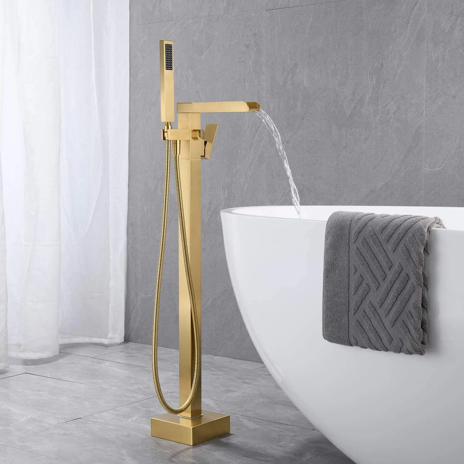 Bathroom Shower Sets Brushed Gold Black Freestanding Bathtub Faucet