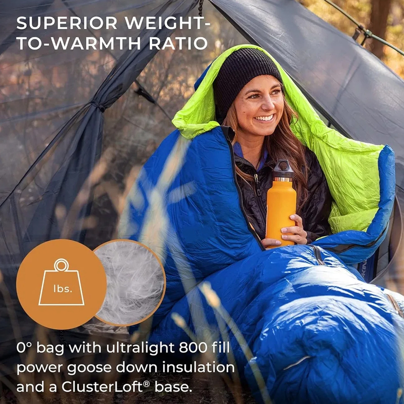 Ultralight Goose Down Sleeping Bag for Use in Hiking and Camping Hammock.