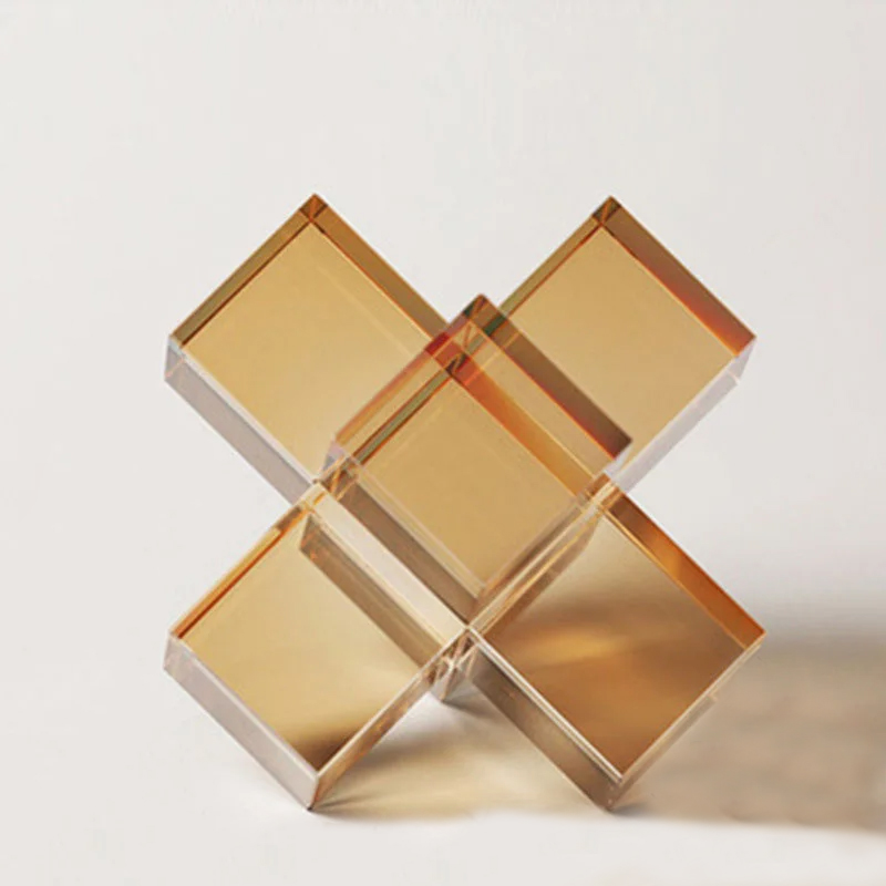 Minimalist Cross Crystal Ornaments: Transparent Geometric Square Statue, Frosted Glass Desk Decoration