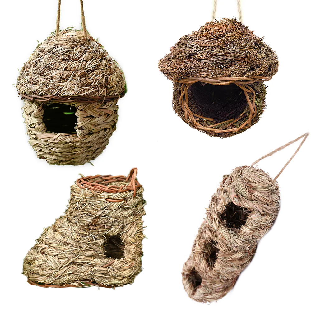 Hand-Woven Natural Grass Bird House: Nest Shelter for Small Birds and Parrots