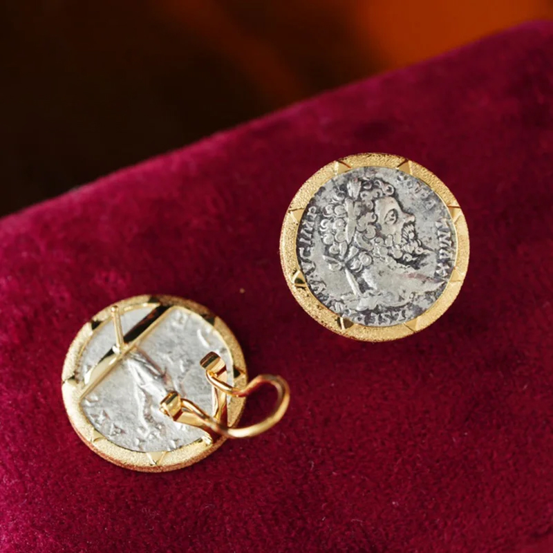 18k Gold Authentic Gurira Silver Coin Earrings, Ro...