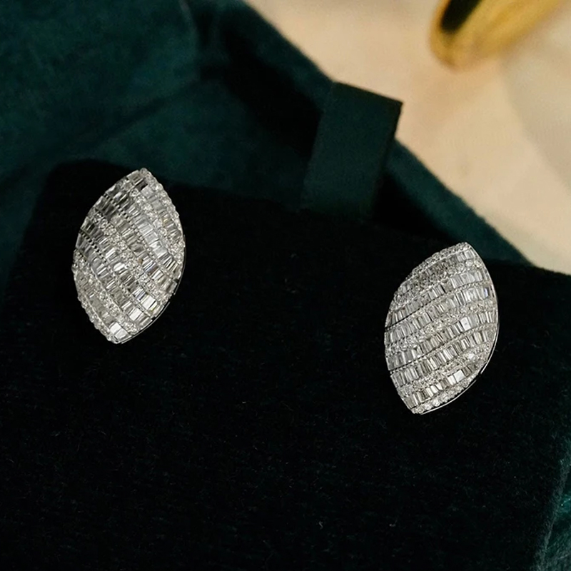 18k White Gold Real Diamond Horse Eye Earrings, Id...