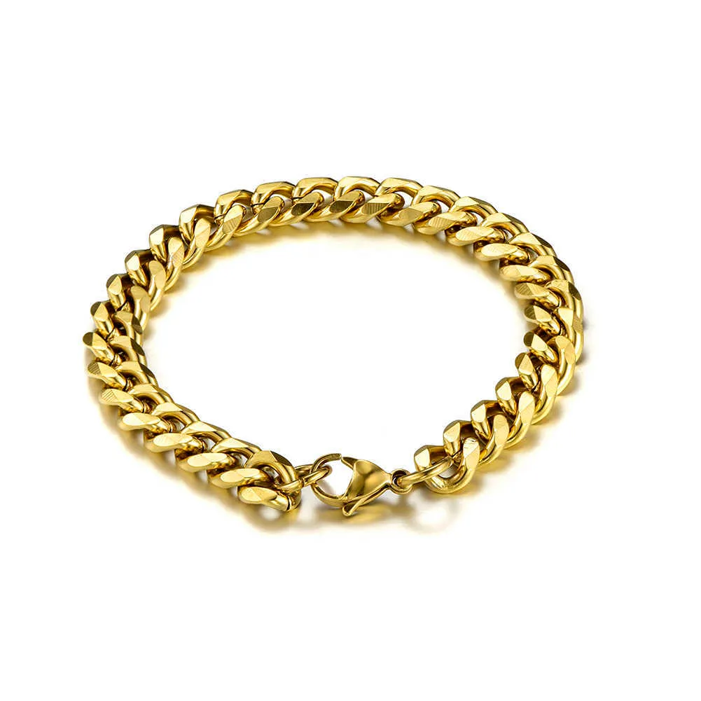 Stainless Steel Gold Bracelet Mens Cuban Link Chain On Hand Steel 