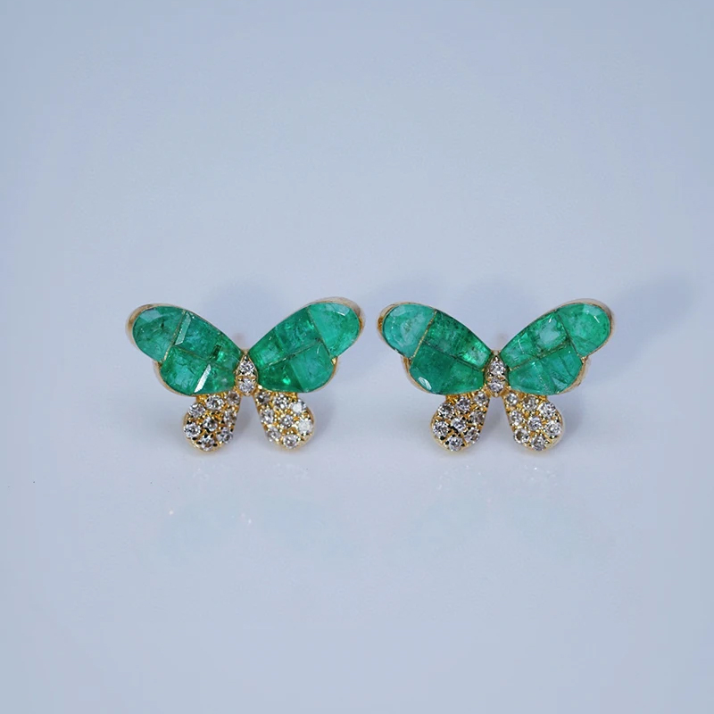 18k Gold Earrings with Elegant Butterfly Design, S...