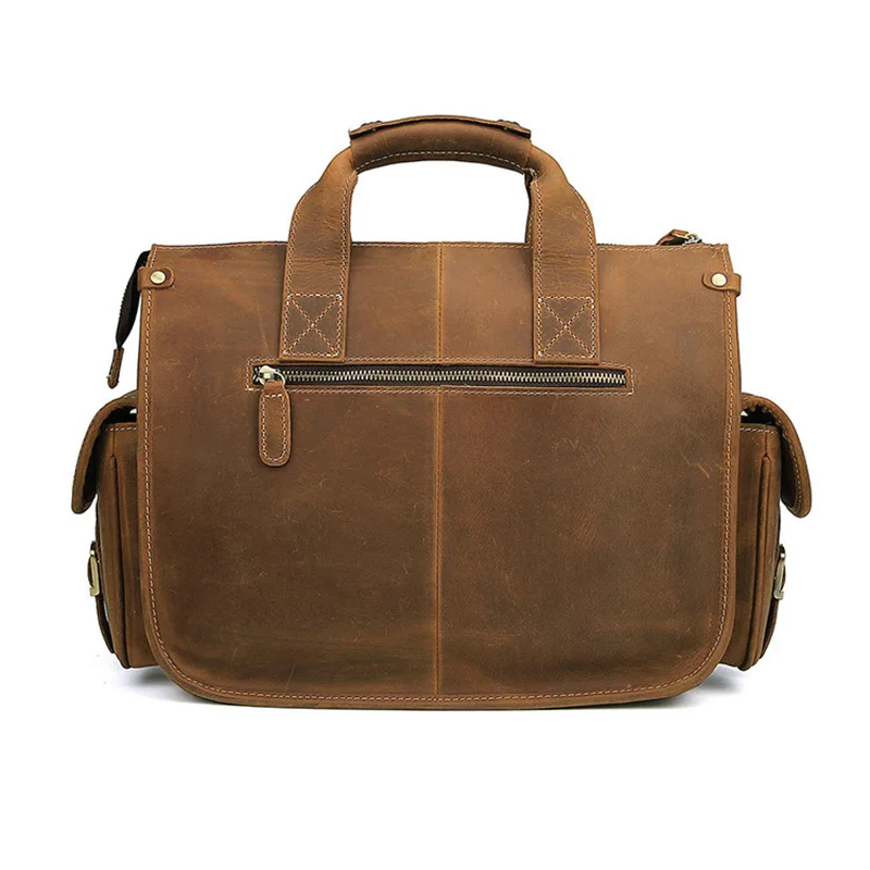 Vintage Genuine Leather Men Briefcase Laptop Business Tote Cow Shoulder Messenger Bag Office Handbag Portfolio