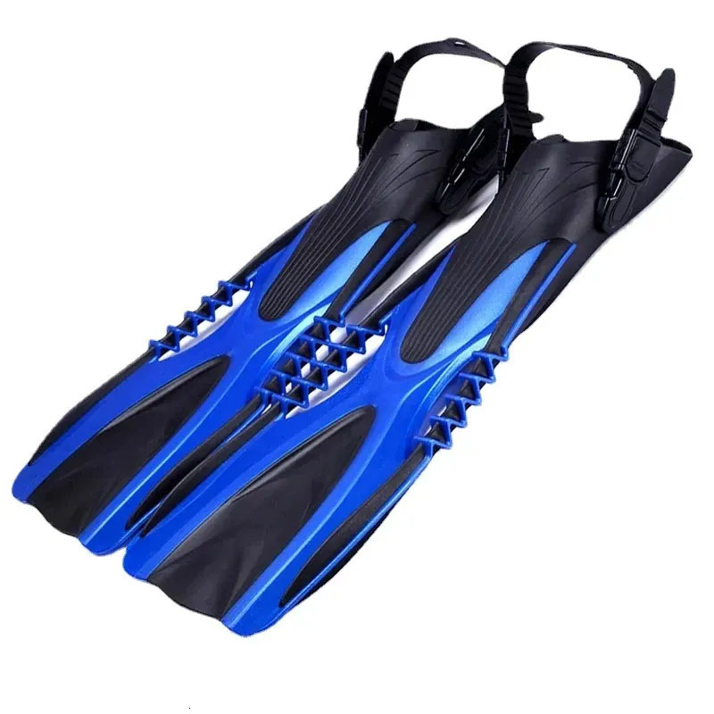 Adult Swimming Flipper Equipment in the Form of Scuba Diving Fins with Open Heel and Adjustable Strap.