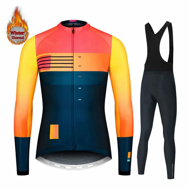Warm Thermal Fleece Cycling Suit Winter MTB Clothing with Bib Pants for Men