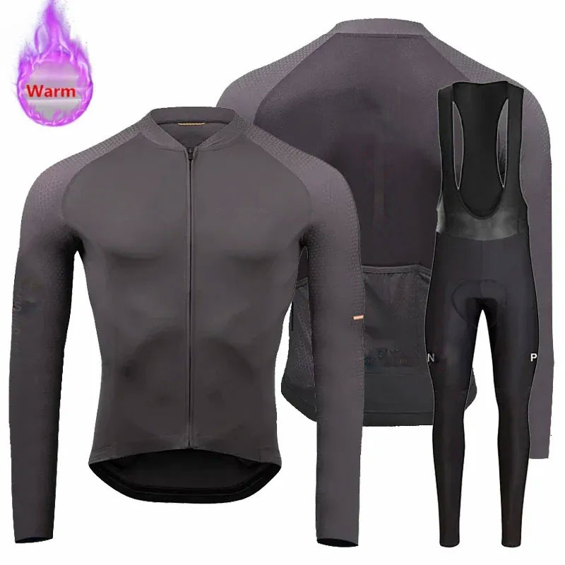 Winter Cycling Clothes Set Thermal Fleece MTB Gear with Bib Pants for Men