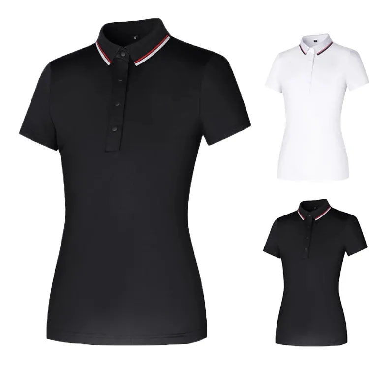 Womens Golf Clothing Outdoor Sports Shirts Quick-Drying Breathable Ladies Lapel Short-Sleeved T-Shirt