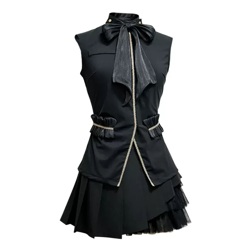 Women's Sleeveless Golf Set Slim Fit Top with Ribbon Lace and Skort Sporty Clothing