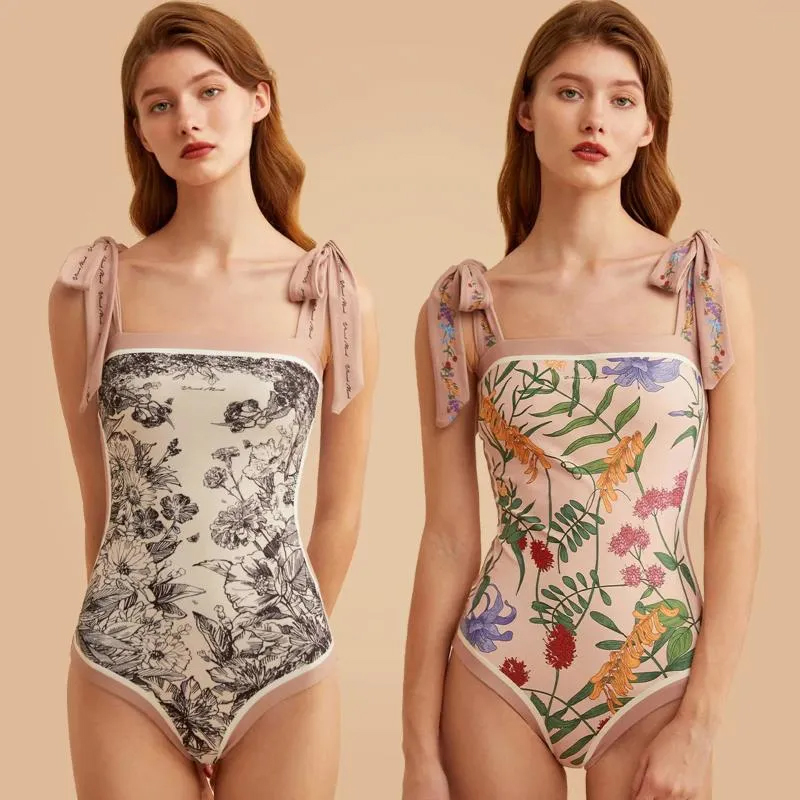 Women's Reversible One-Piece Swimsuit with Floral Skirt Beach Dress Brazilian Bikini Set