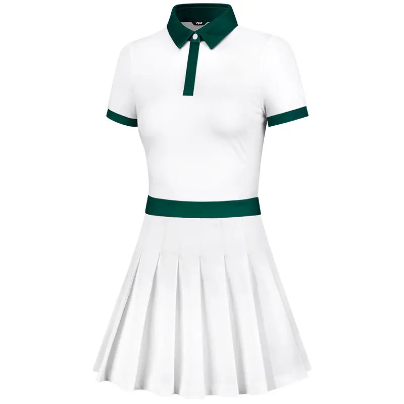 Golf Dress Polo Shirt Dress Women's Pleated Skirt Spring Autumn One-piece Skirts Retro Sports Skort with Inner Shorts