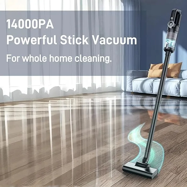 Cordless Stick Vacuum 14000PA Dual Mode Rechargeable Handheld Vacuum with Steel Dust Cup LED Screen for Home Pet Hair Carpet Car
