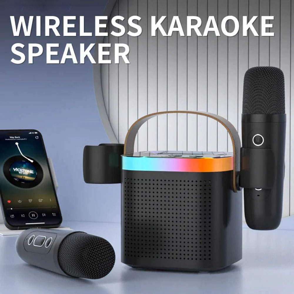 Karaoke Machine Portable Bluetooth 5.1 PA Speaker System with 1-2 Wireless Microphones Home Family Singing Child Gift