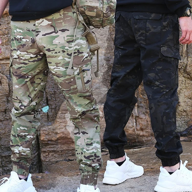 Men Hiking Camouflage Pants Water Resistant Trendy Slim Fit Nine-Point Work Pants