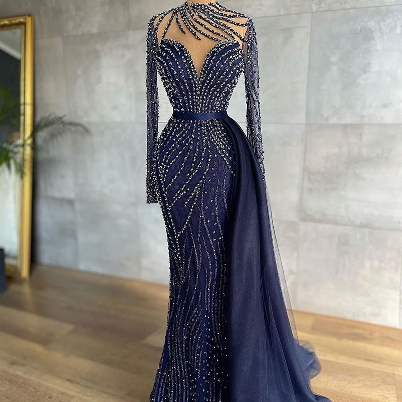 Evening Beaded Dresses For Women O Neck Mermaid Pr...