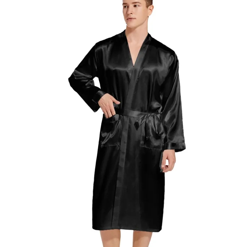 Robe With Pocket Bronzing On The Back Satin Silk B...