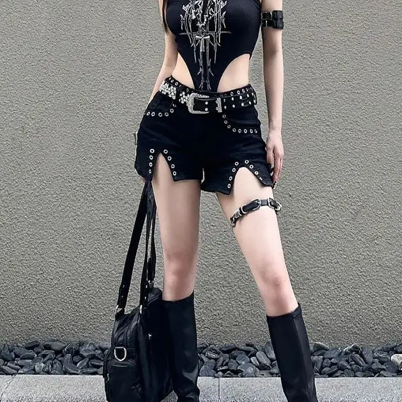 Black Wide Fit Women's Denim Shorts Casual Classic...