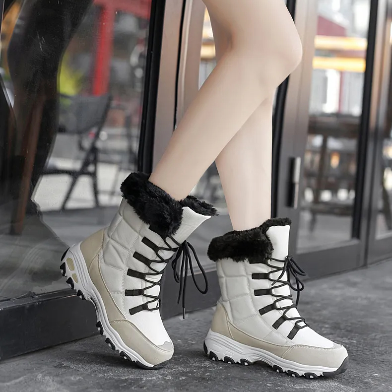 Winter Women Warm Snow Boots Lace-Up Comfortable Ankle Waterproof Outdoor Hiking Footwear