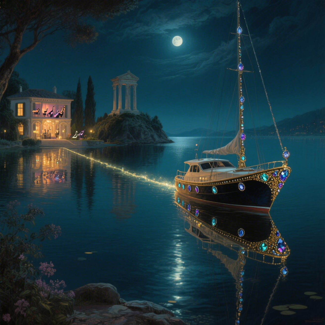 The Colorful Boat Under The Dark Night