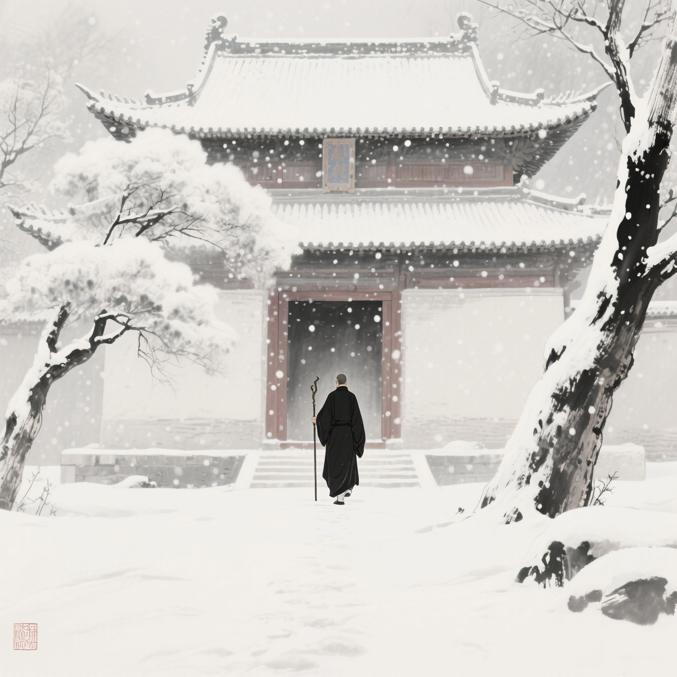 Temples In Heavy Snow