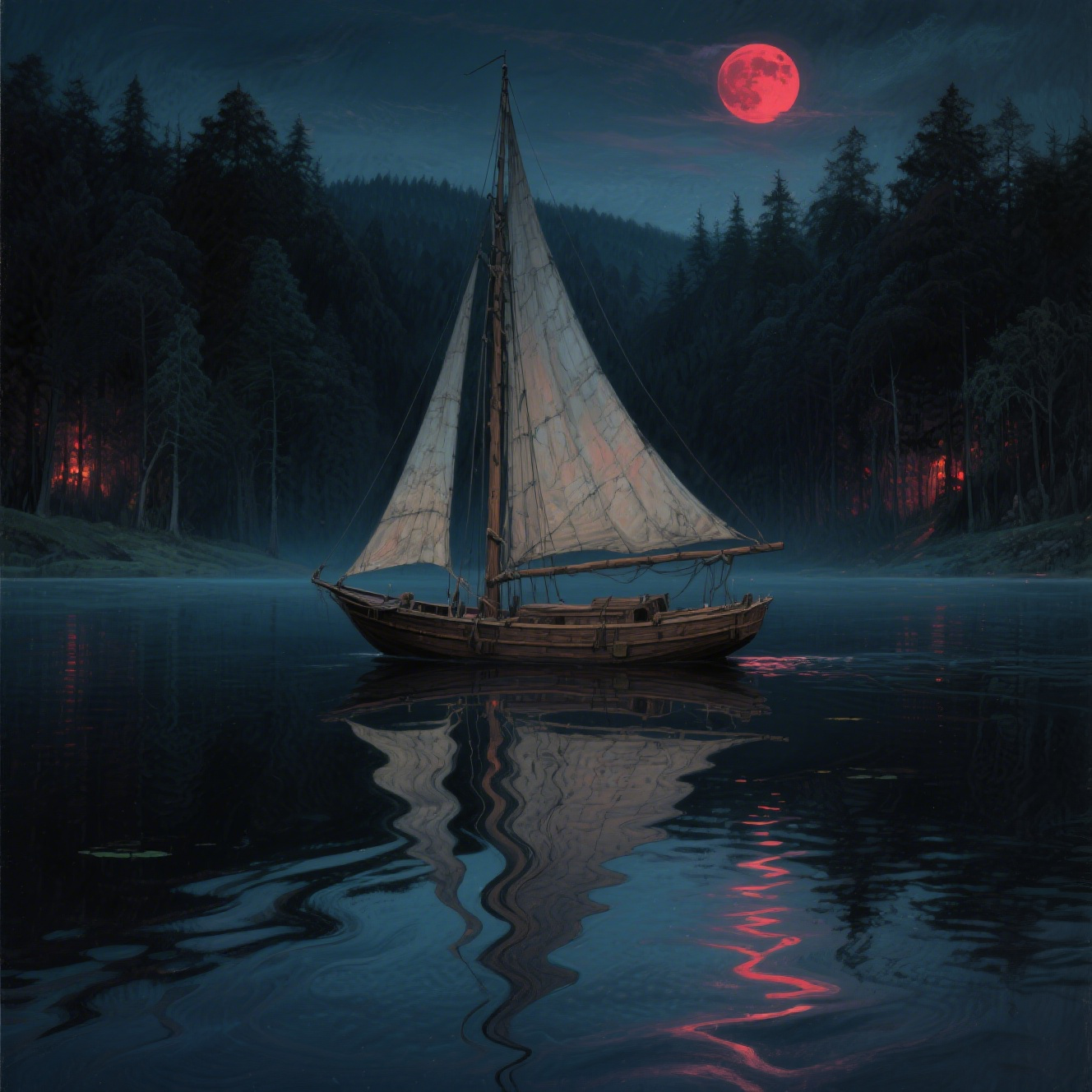 The Sailboat Under The Red Sun